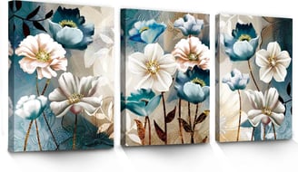  SERIMINO 3 Piece Lotus Flower Canvas Wall Art for Living Room White and Indigo Blue Floral Picture 