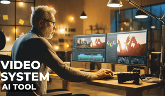 a man sitting at a desk editing video at the screen