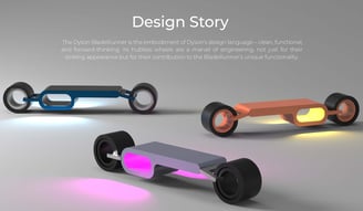 Three Dyson Bladerunner design variants with hubless wheels and glowing light accents.