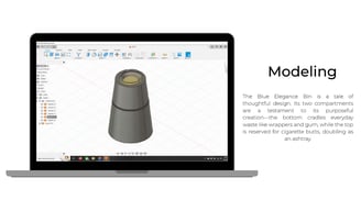 CAD model of Blue Elegance dustbin showing dual-compartment design on modeling software.
