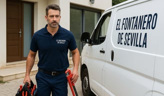 Fontanero llegando a una vivienda de urgencia