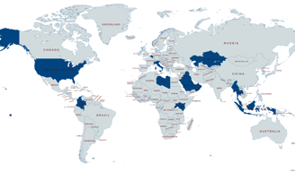 world map with countries where our systems are located