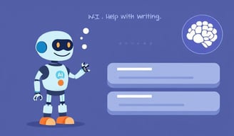 A visual representing AI helping with writing or ideas, perhaps a friendly robot or brain icon next 