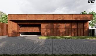 Corteno plieno fasadas – industrinio stiliaus modernus pastatas