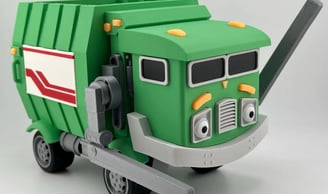 Handmade toy garbage truck with functional arms and wheels