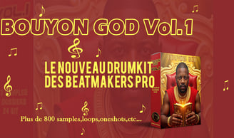 flyers du bouyon god vol1 de couleur rouge et jaune et boîte du kit