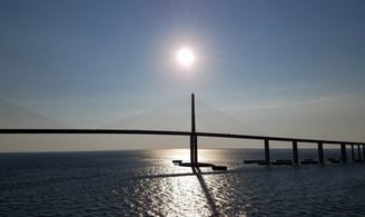 Lady and The Pirate sail out of Tampa, Florida under the Sunshine Skyway Bridge