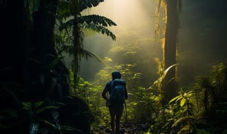 a person walking down a path in the Philippine rainforest