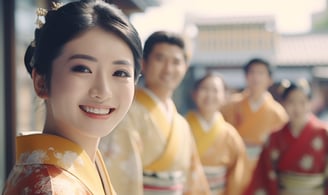 Japanese cultural performers in kimono