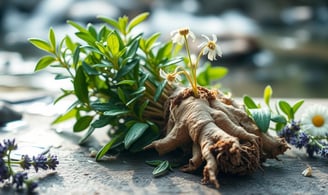  herbal scene featuring fresh valerian root