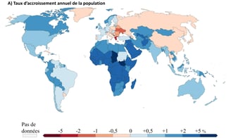 Carte du taux d'accroissement annuel de la population par pays dans le monde