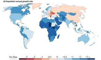 Map of annual population growth rates by country in the world