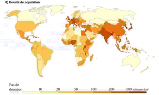 Carte de la densité de population par pays dans le monde