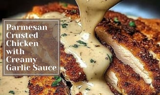Enjoy Parmesan Crusted Chicken with Creamy Garlic Sauce