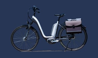 a e bicycle with a briefcase on it
