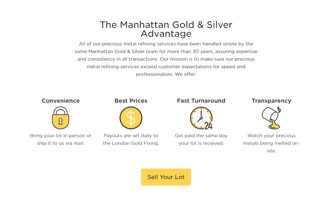 Image of UX copywriting sample from Glen Cadorette: The Manhattan Gold & Silver advantage..