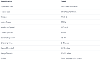 DYU C3 14-inch Folding Electric Bike Product Specifications