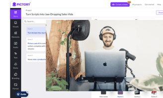 A man sitting in recording studio creating content with laptop, headphone