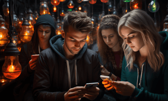 a group of people checking small business copywriting on their phones