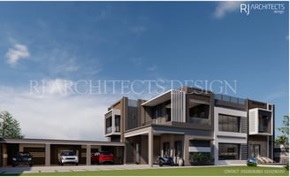 Luxury modern villa with large windows, spacious car porch, and sleek architectural design