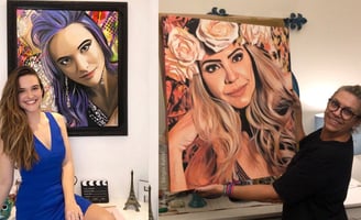 Pintura de mulher em estilo contemporâneo, com tons pastéis suaves