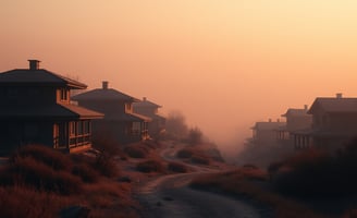 UniverseX - a dirt road with houses and houses in the background