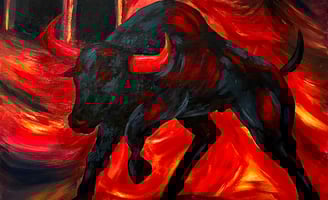 Ilona Paris tableau tauromachie d'un taureau sur fond rouge