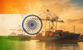 Verkora | Ai Generated Image showcasing Indian Export capabilities. Vessels loaded with Containers