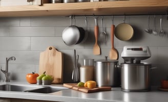 A well-organized store interior with neatly arranged products. Various home goods and decorations are displayed, including kitchenware, artificial flowers, and textiles. Shelves are filled with neatly stacked items, and the store is brightly lit with natural and artificial light.
