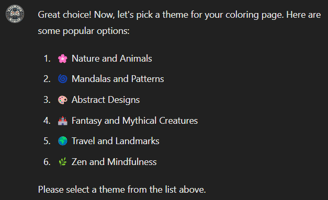 adult coloring book image creator theme selection