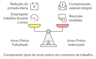 comparando tipos de aviso prévio em contratos de trabalho. Aviso prévio trabalhado e indenizado