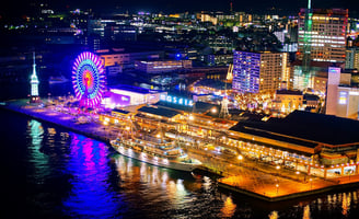 Mosaic ferris wheel in Kobe Harbourland at night