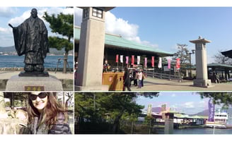 Varias fotos da autora na chegada em Miajima.