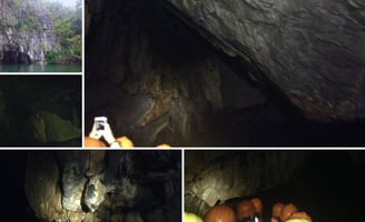 Formações rochosas no interior da caverna do rio subterrâneo.