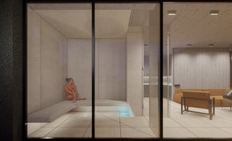 betono interjeras su garine pirtimi