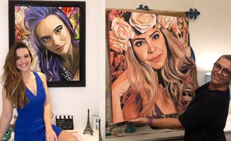 "Pintura em estilo POP-ART com cores vibrantes e traços distintos."