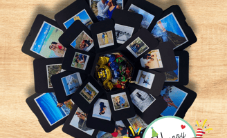 a clock with pictures of a family's photos on it