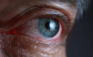 Macrofotografia do olho na cor azul pertencente a um individuo adulto e do sexo masculino