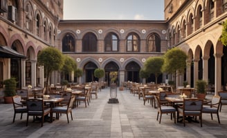 al fresco courtyard dining area of a historic hotel in Gaziantep, Turkey