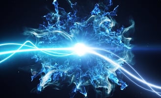 a blue firework with a blue light shining through the center