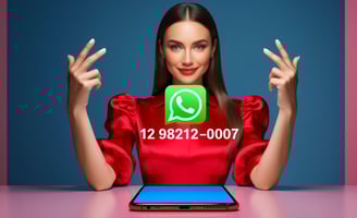 mulher apresentando o número do whatsapp