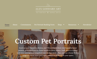 A snapshot showing the home page of Alex Goddard's website