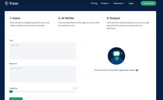 Screenshot of Frase's free meta description tool