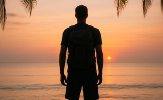 Blogger Rick Silvia looks out at a Sunset in the Thai sky