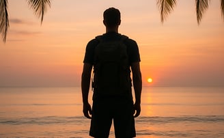 Blogger Rick Silvia looks out at a Sunset in the Thai sky