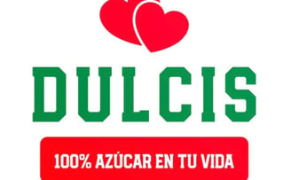 a red and green dulcis logo with two hearts