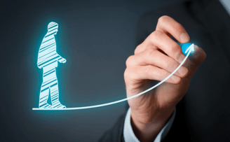 Hand drawing upward arrow lifting a digital human figure, symbolizing student talent development