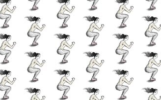 Illustration drawing of young woman doing intense exercise movements