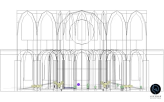 découpe schématique de cathédrale applatie de clermont-ferrand pour l'étude acoustique