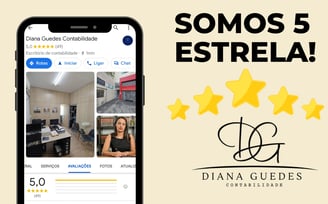 Imagem de celular com o maps aberto e empresa diana guedes contabil e 5 estrela ao lado Esquerdo